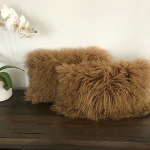 100% Real Mongolian Lamb  Fur Pillow  SET OF TWO